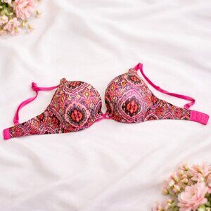 Victoria's Secret bombshell bra 32B Plunge Push Up add 2 cups sexy Aztec Pink